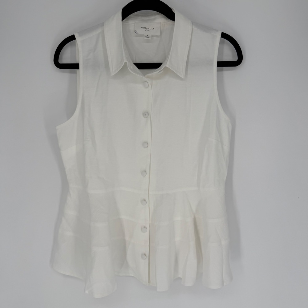 POMANDER PLACE TUCKERNUCK WHITE SLEEVELESS ASHLEN BLOUSE SMALL NWOT CLASSIC PREP